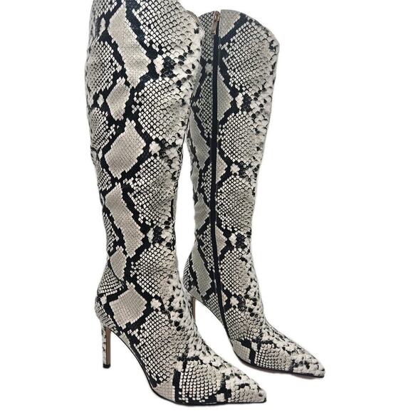 Janseven Shoes - Snakeskin Knee High Boots Women Tall Boot Stiletto Heel Pointed Toe SIZE 9 Zip